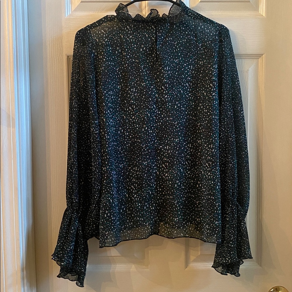 Zara Black & Green Speckled Sheer Blouse with Ruffle Cuffs - Picture 10 of 14
